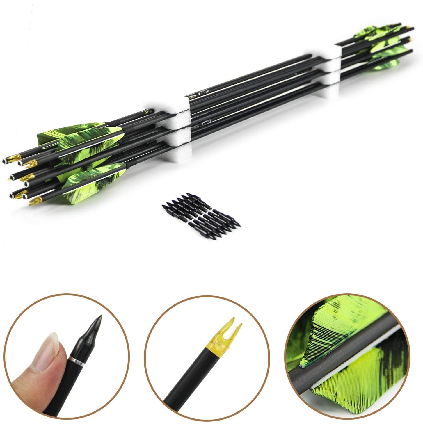 Carbon Arrows 30 Inch Spine 400 500 - Flèches en carbone pour tir à