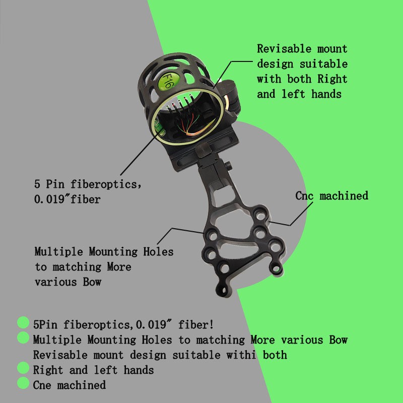 Compound Bow Sight 5 Pin Fiber Optic - Visée de tir à l'arc composée