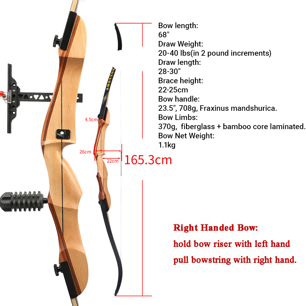 Arc classique de 68 pouces, 20 - Recurve Bow Takedown 40 Lbs Target avis et prix