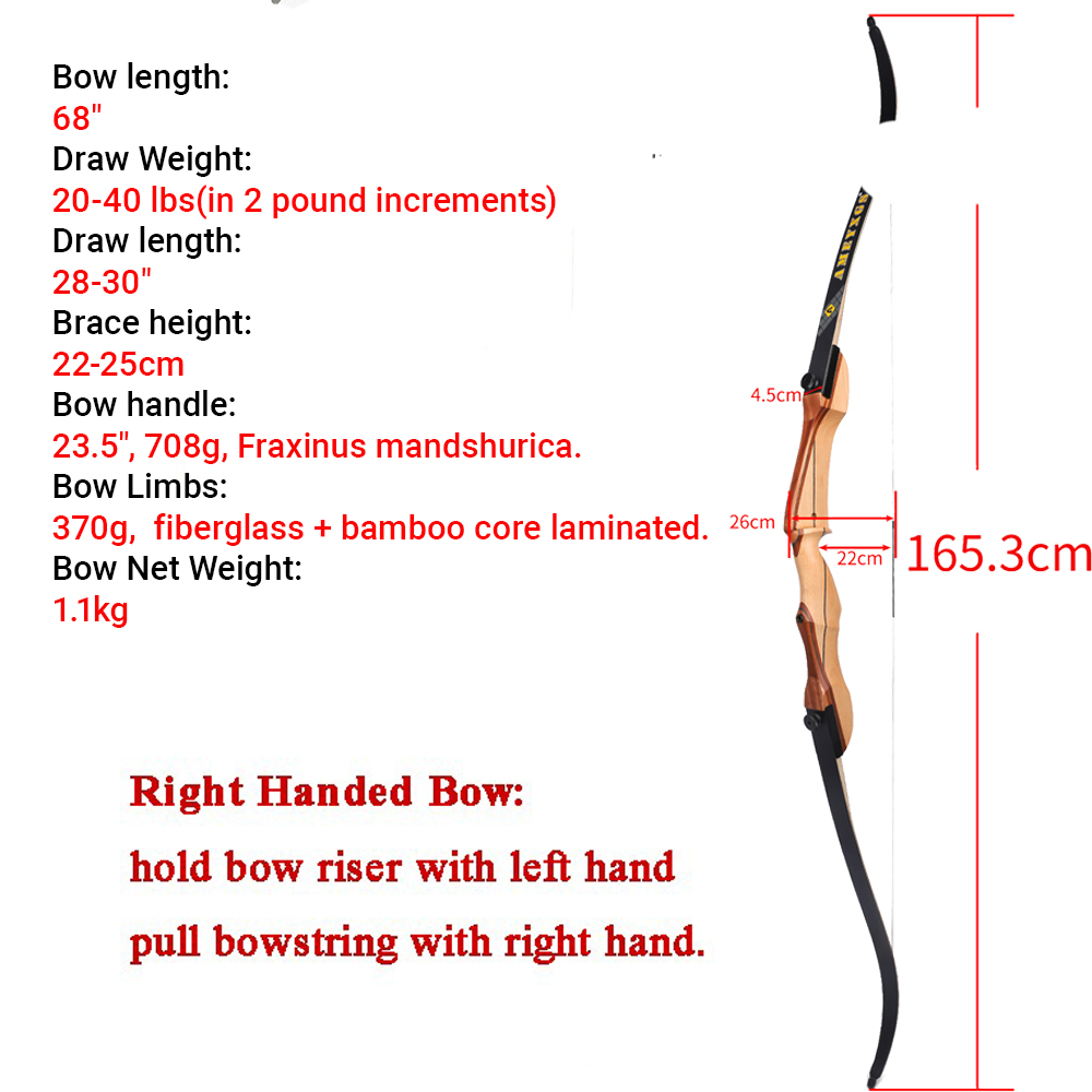 20-40lbs arc classique 68 pouc - Recurve Bow Takedown 40 Lbs Target avis et prix